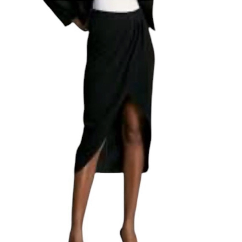 Aritzia Babaton Black faux wrap Triacetate midi skirt, size 8 minimalist luxury